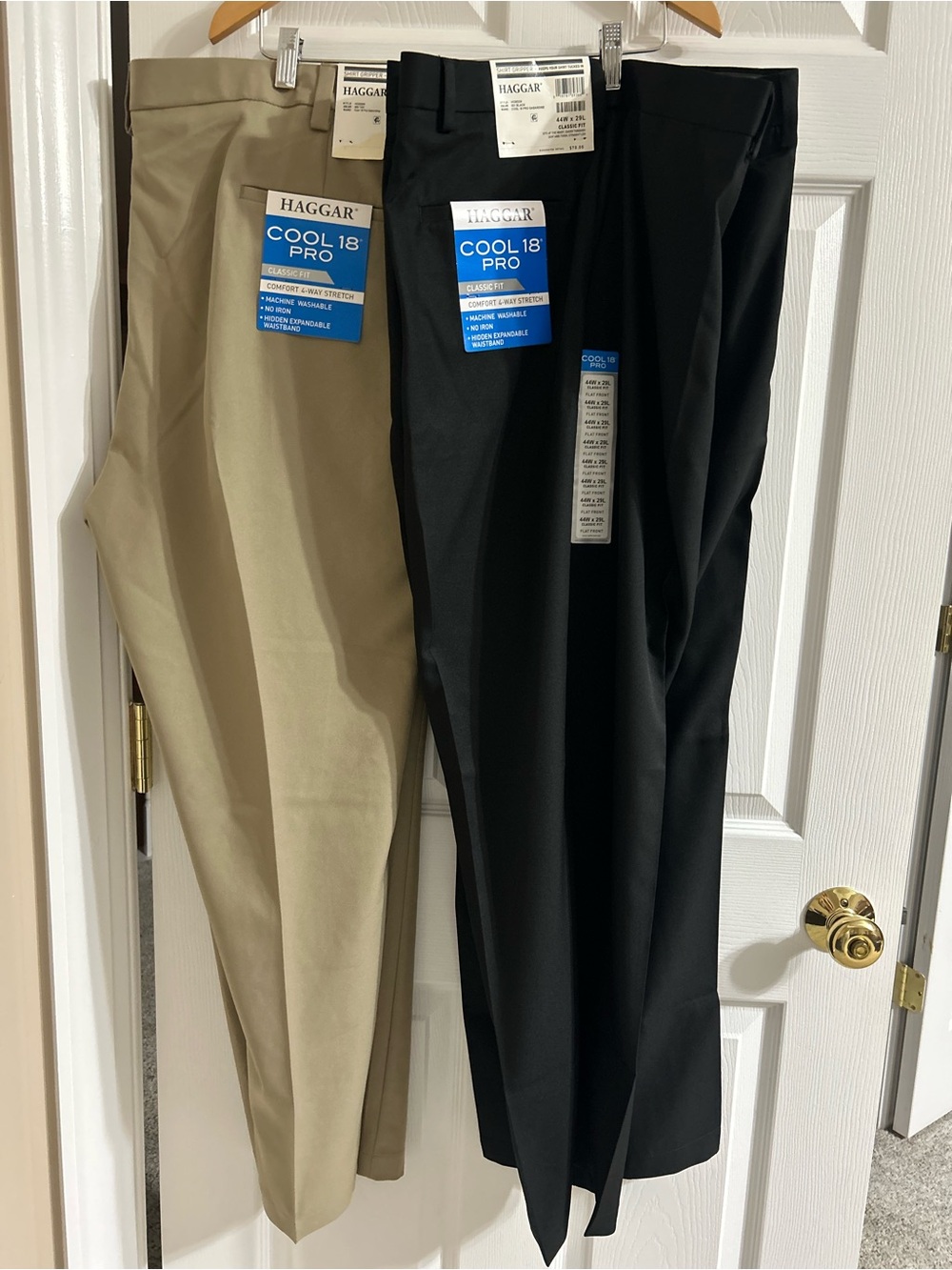 Haggar Cool 18 Pro Classic Fit Flat Front Dress Pants Black and Tan NWT 44x29